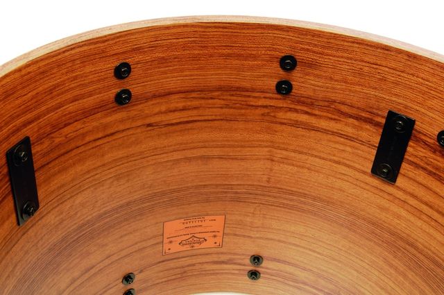 blank The beautiful, richly dark bubinga can only be seen on the inside of the shells and bass drum hoops